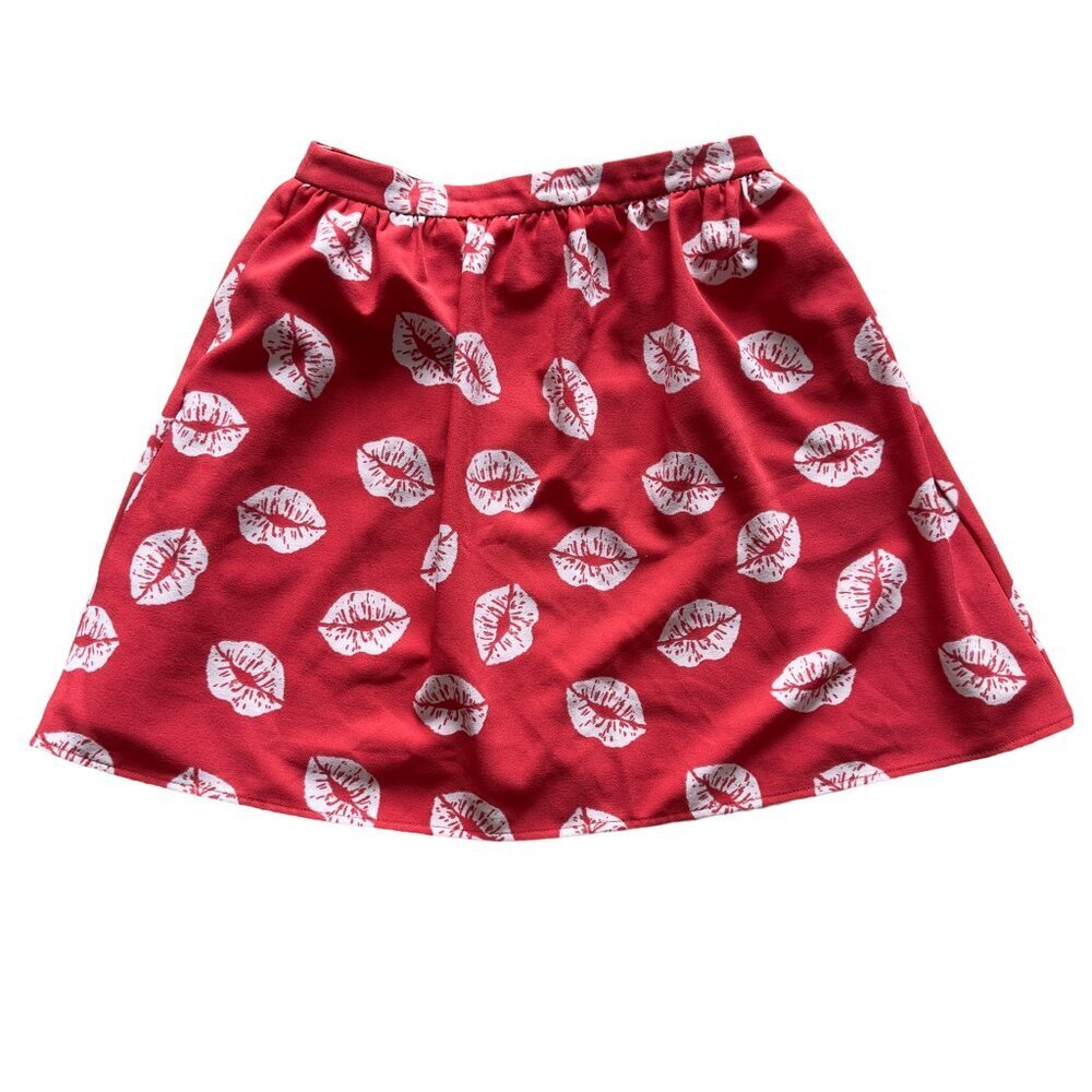 Sam Edelman Lips Jacquard Skirt - Red Kiss Print with Pockets